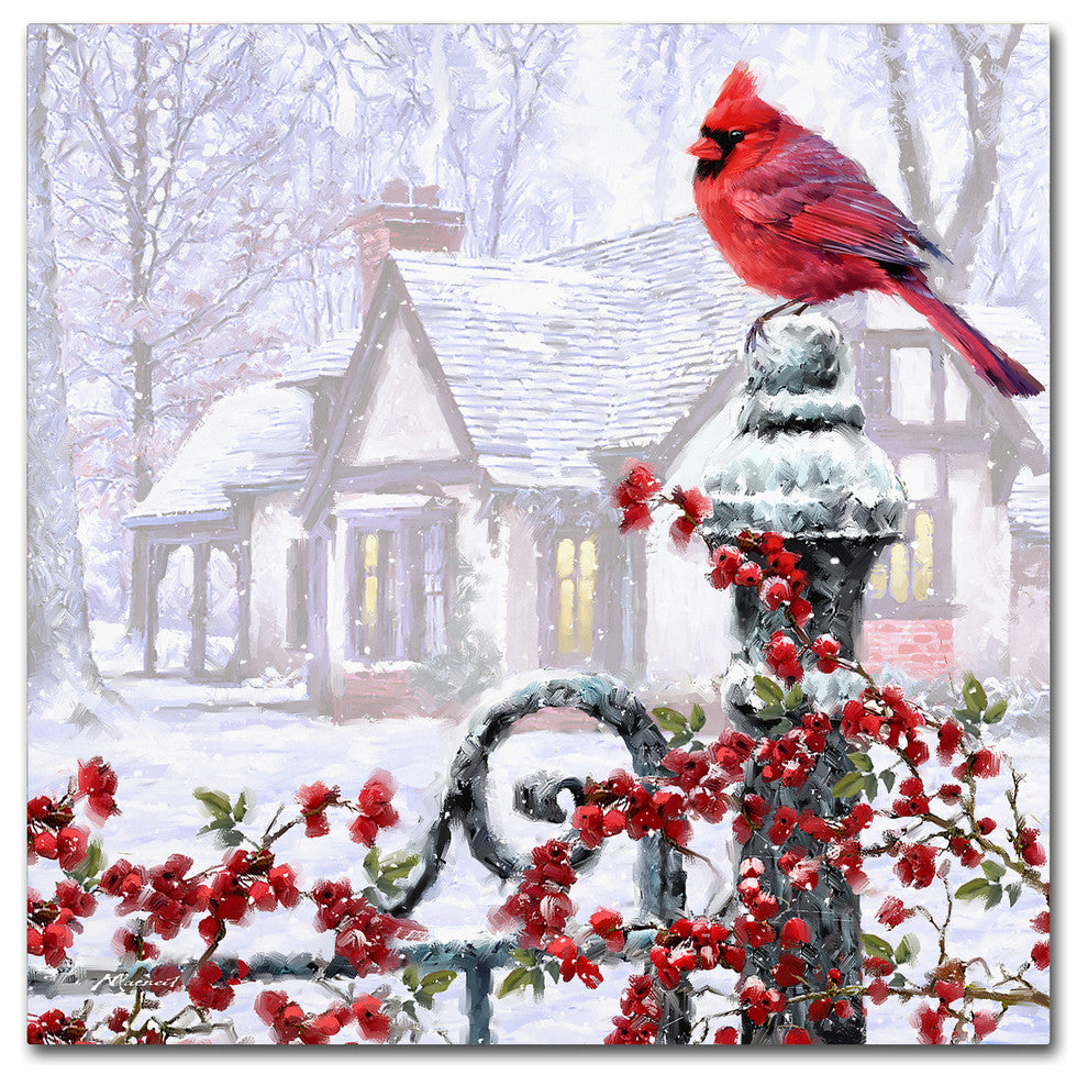 The Macneil Studio 'Cardinal on Gatepost' Canvas Art, 35" x 35"
