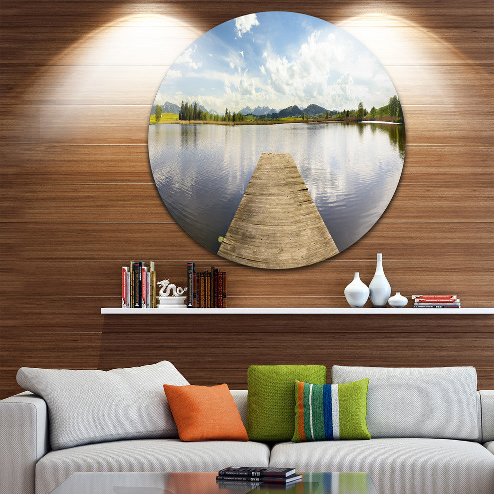 Pier Into Sea Bavaria Panorama, Seascape Large Disc Metal Wall Art, 36"