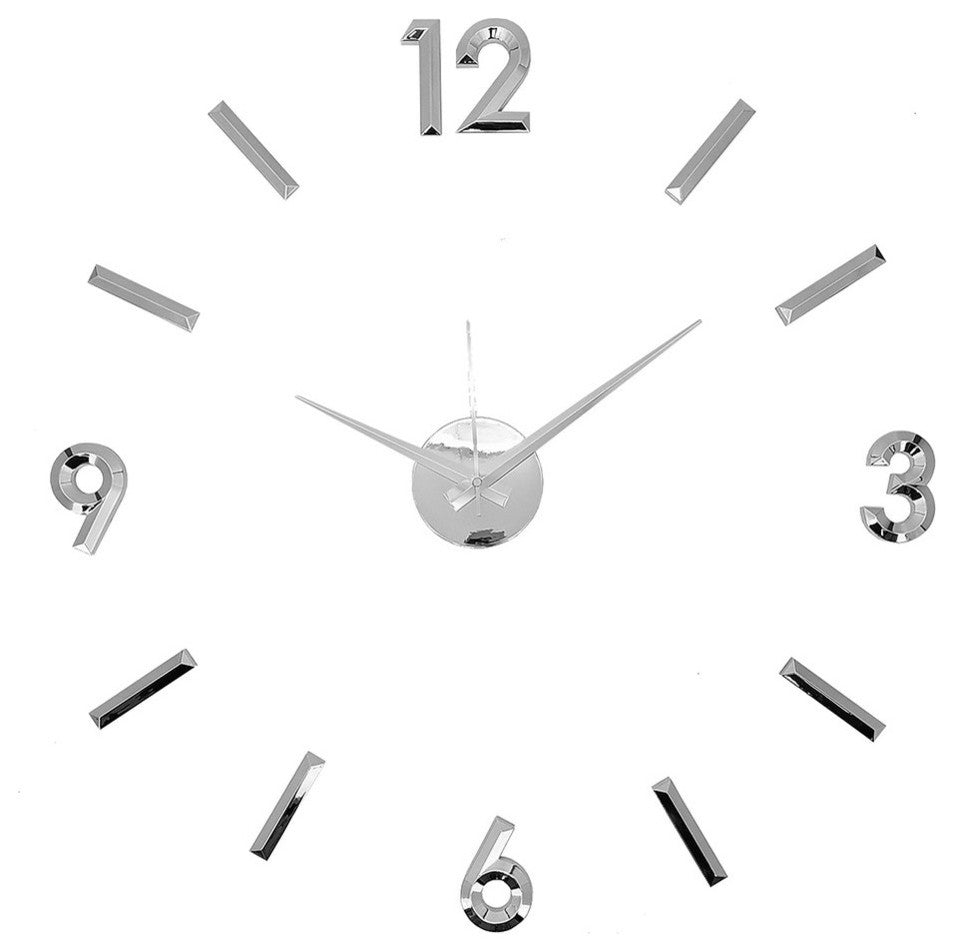 Modern Home Self Adhesive DIY 3D Wall Clock - Metallic Silver
