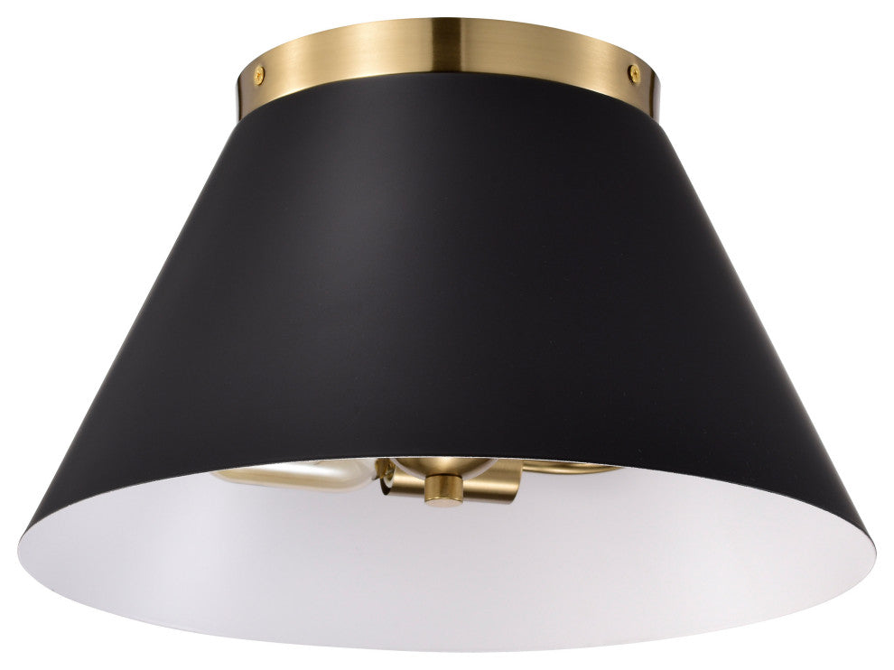 Dover 2-Light Small Flush Mount Fixture, Black With Vintage Brass