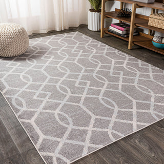 Asilah Ogee Fretwork Area Rug, Dark Gray/Cream, 8 X 10