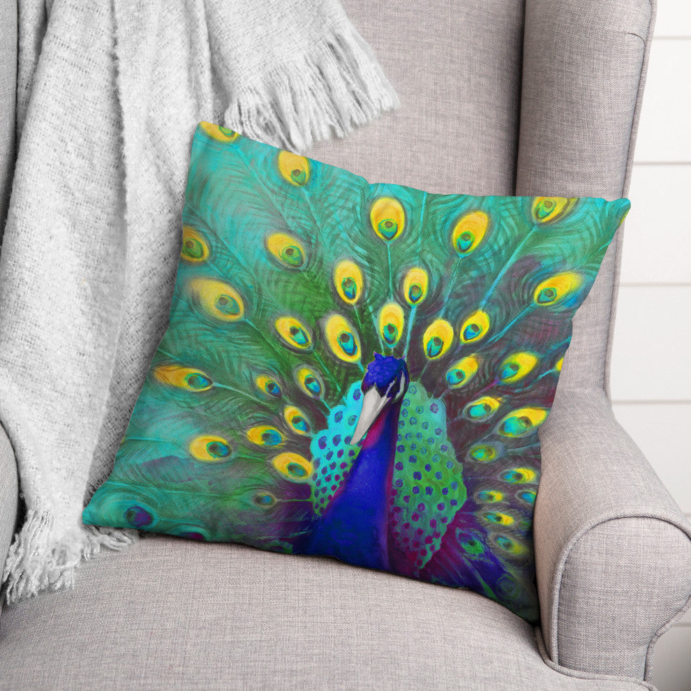 Blue and Yellow Peacock 3 16x16 Spun Poly Pillow