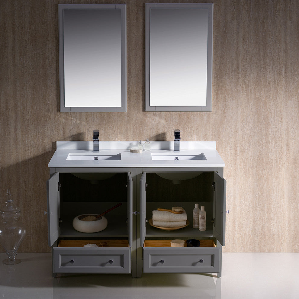 Oxford 48" Gray Traditional Double Sink Bathroom Vanity, Faucet, FFT9161BN