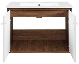 Transmit 30" Wall-Mount Bathroom Vanity - Walnut White