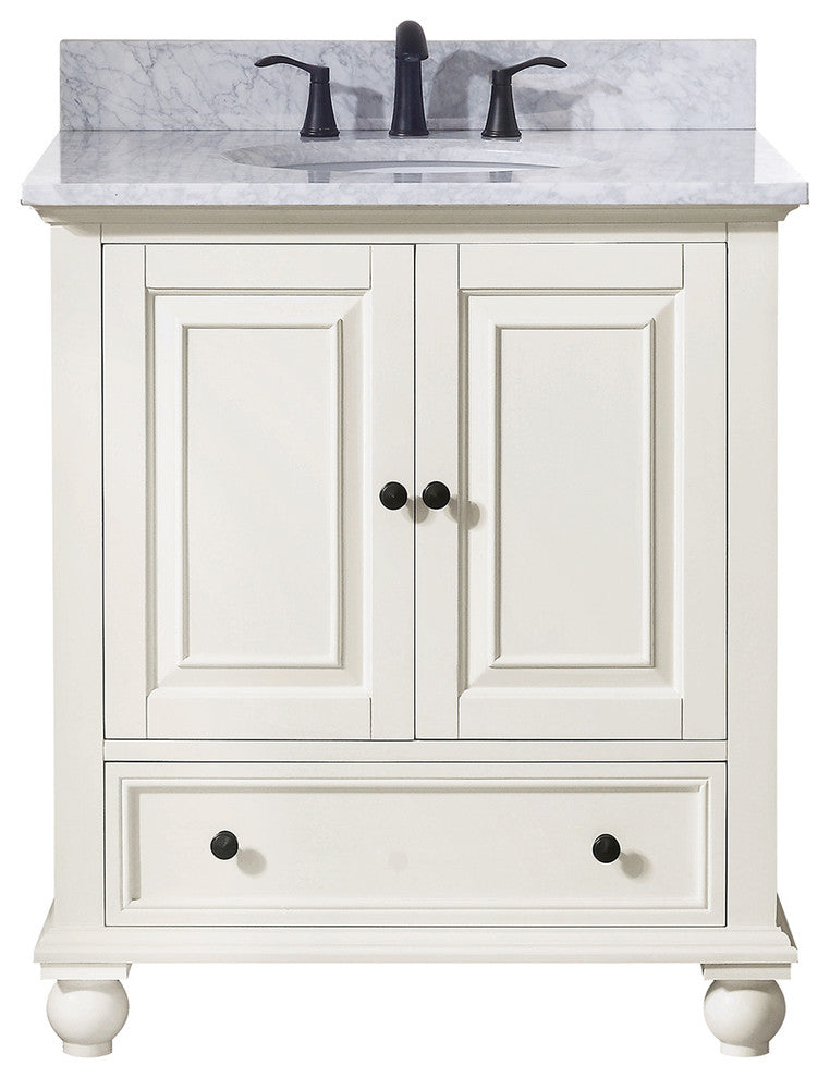 Avanity Thompson 31" Vanity, French White Finish, Carrera White Marble Top
