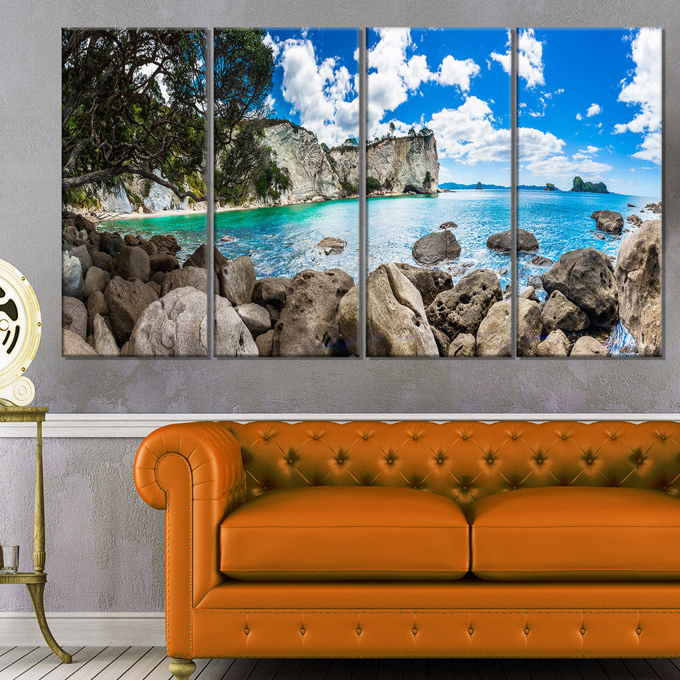 "Nestor Notabilis Kea Panorama" Extra Large Seashore Wall Art, 4 Panels, 48"x28"