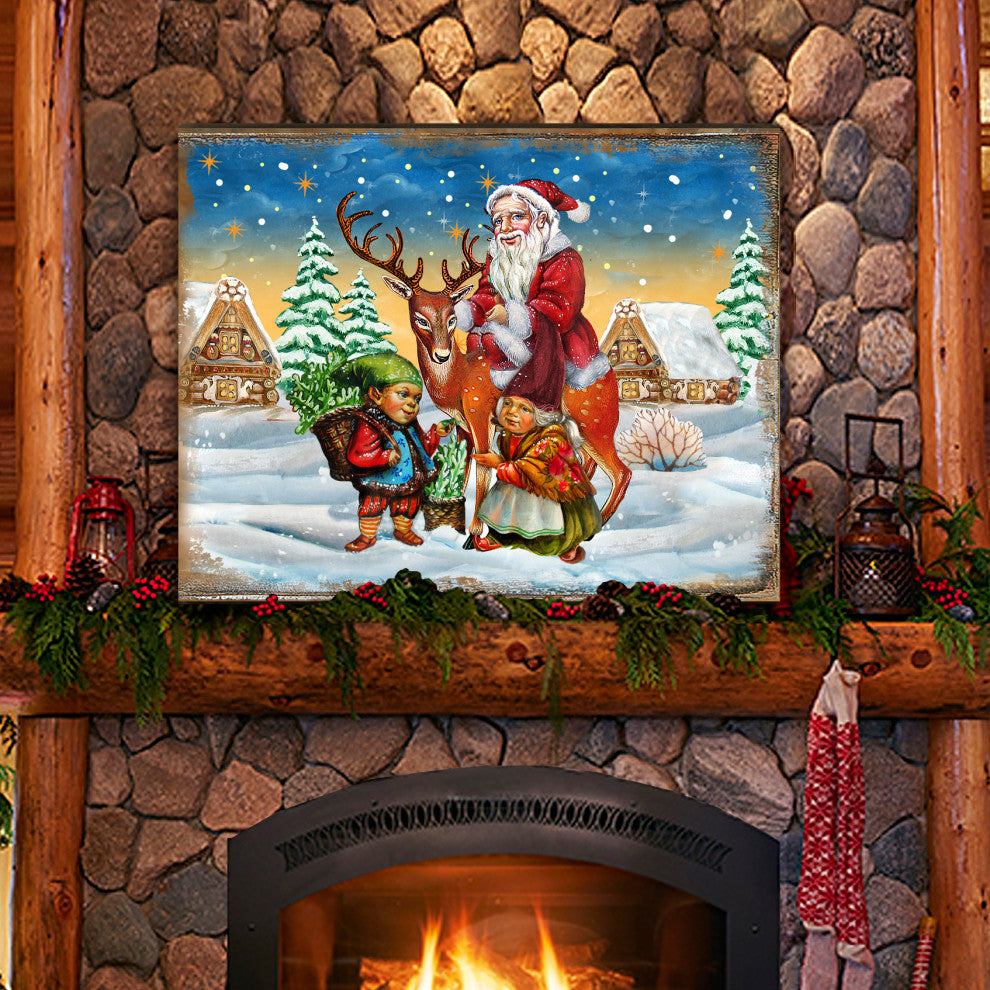 Vintage Reindeer Ride Santa Wooden Wall Art, Small 12x9