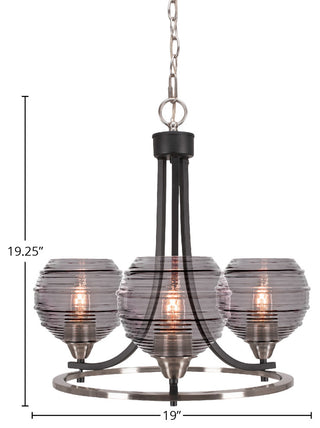 Paramount 3-Light Chandelier, Matte Black & Brushed Nickel, 6" Smoke Ribbed
