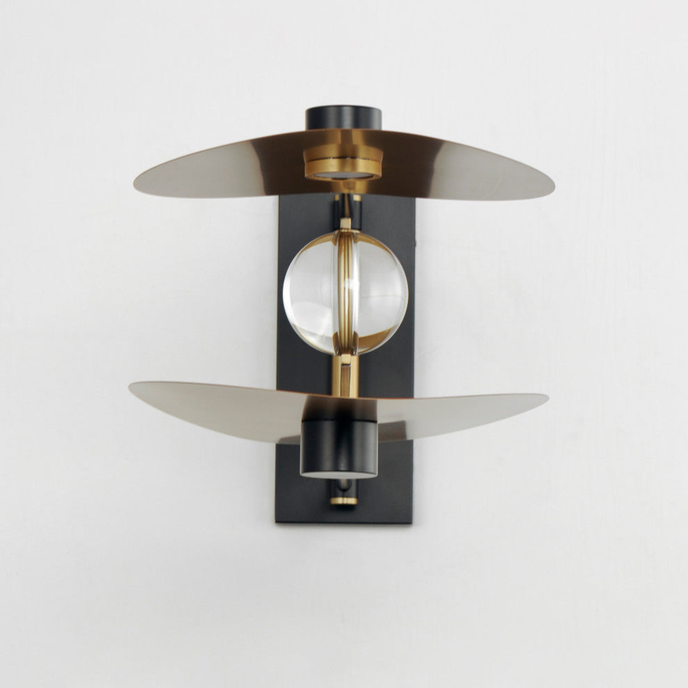 ET2 E24072 Pearl 12" Tall LED Wall Sconce - Black / Natural Aged Brass