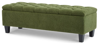 GDF Studio Ottilie Contemporary Button-Tufted Storage Ottoman Bench, Green Boucle