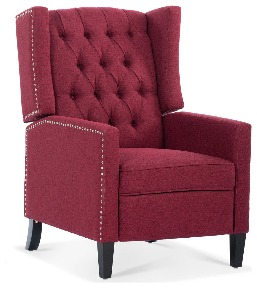 27" Wide Tufted Fabric Wingback Chair, Wine Red