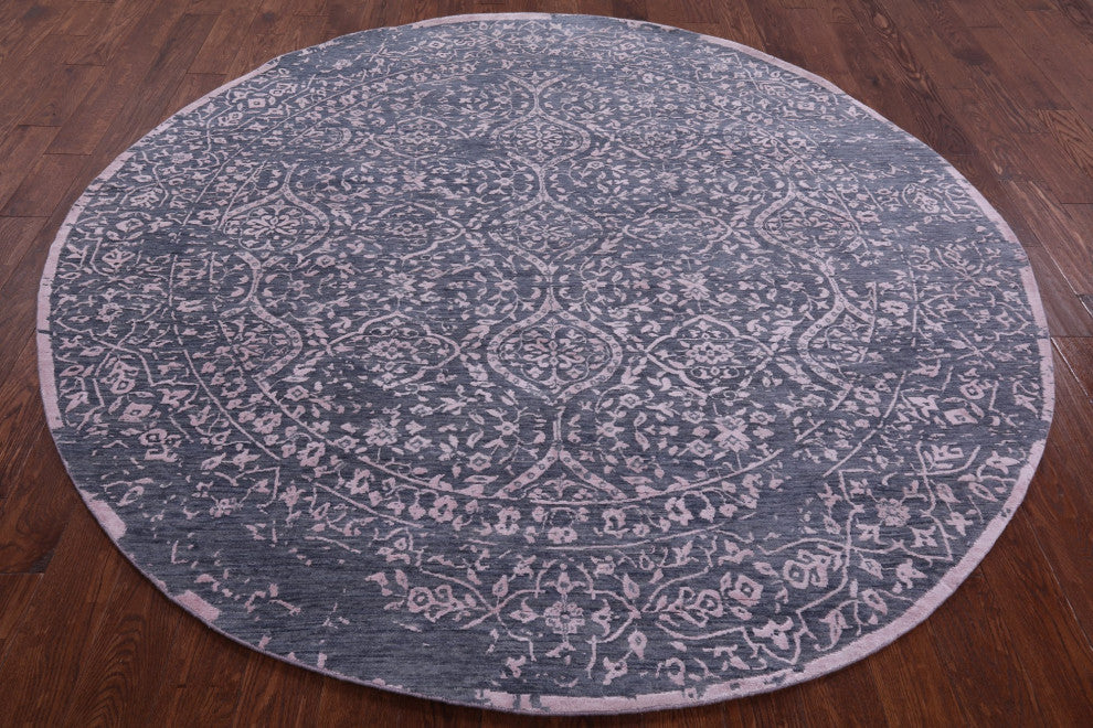8' Round Hand Knotted Persian Wool and Silk Rug Q9128