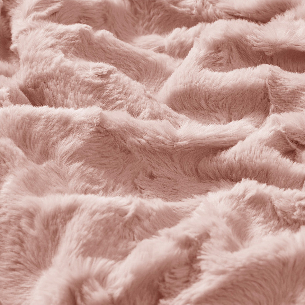 Madison Park Zuri Oversized Faux Fur Throw, Blush