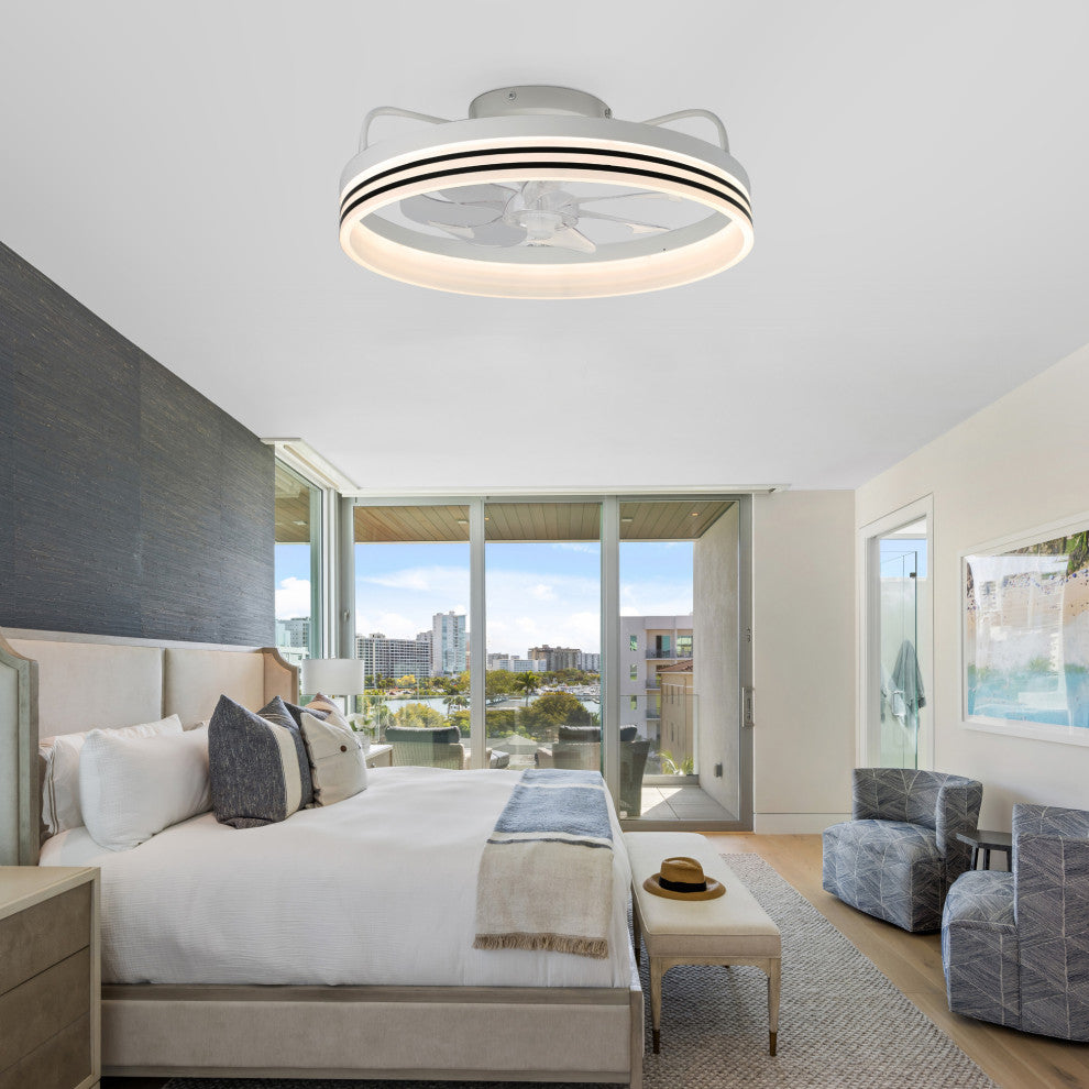 20" Smart App Remote Control Flush Mount Ceiling Fan with Lights for Bedroom, White
