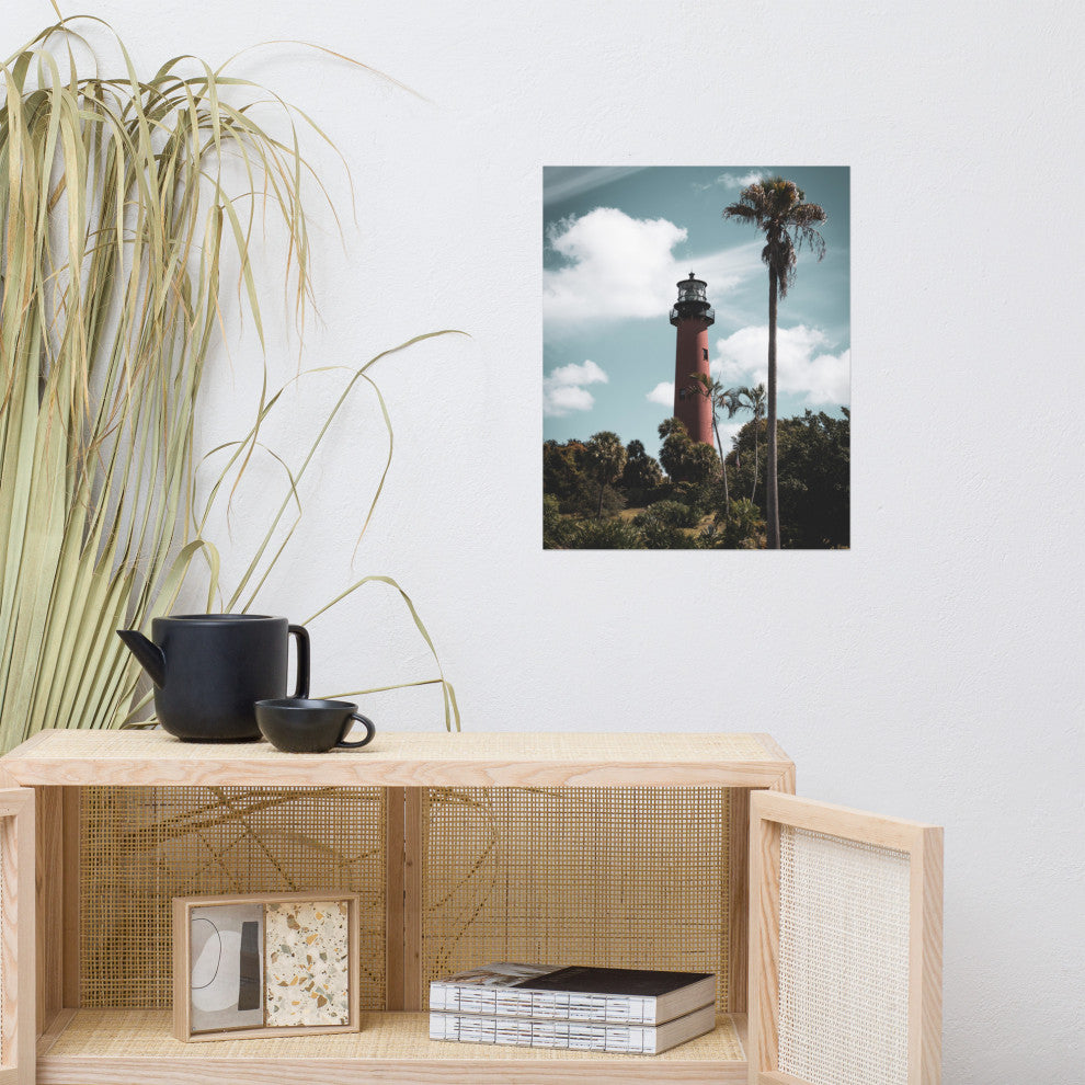 Jupiter Lighthouse Colorized Coastal Landscape Photo Unframed Wall Art Print, 16" X 20"