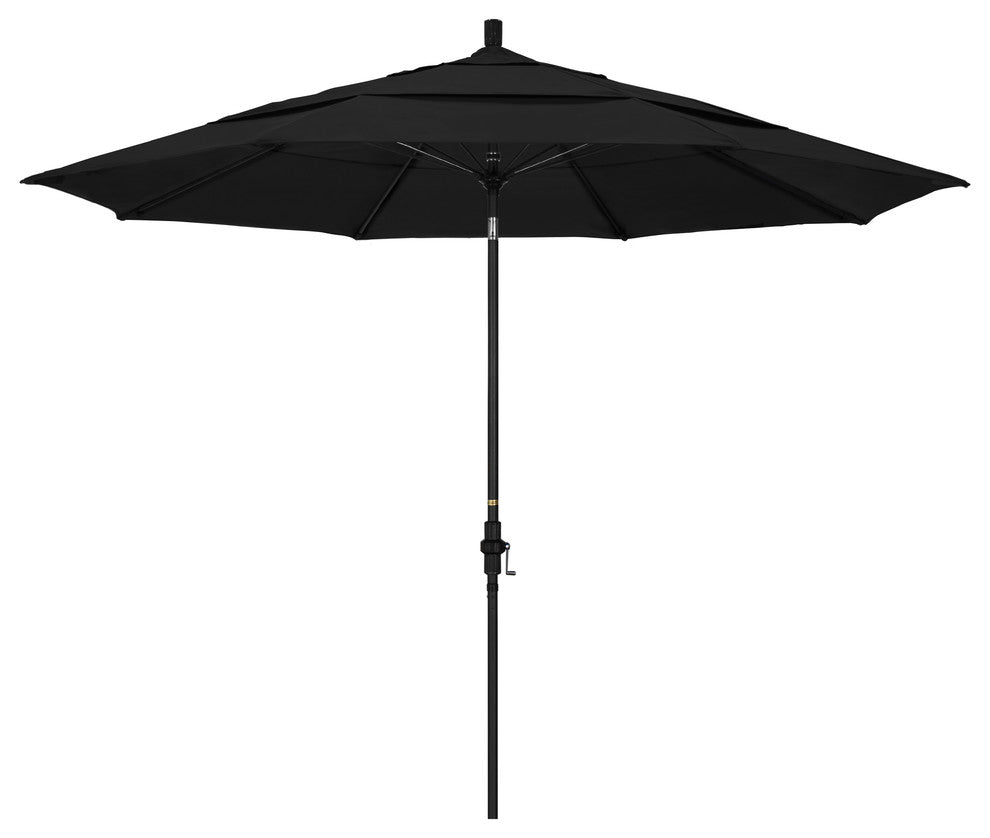 11' Matted Black Collar Tilt Lift Fiberglass Rib Aluminum Umbrella, Sunbrella, Black