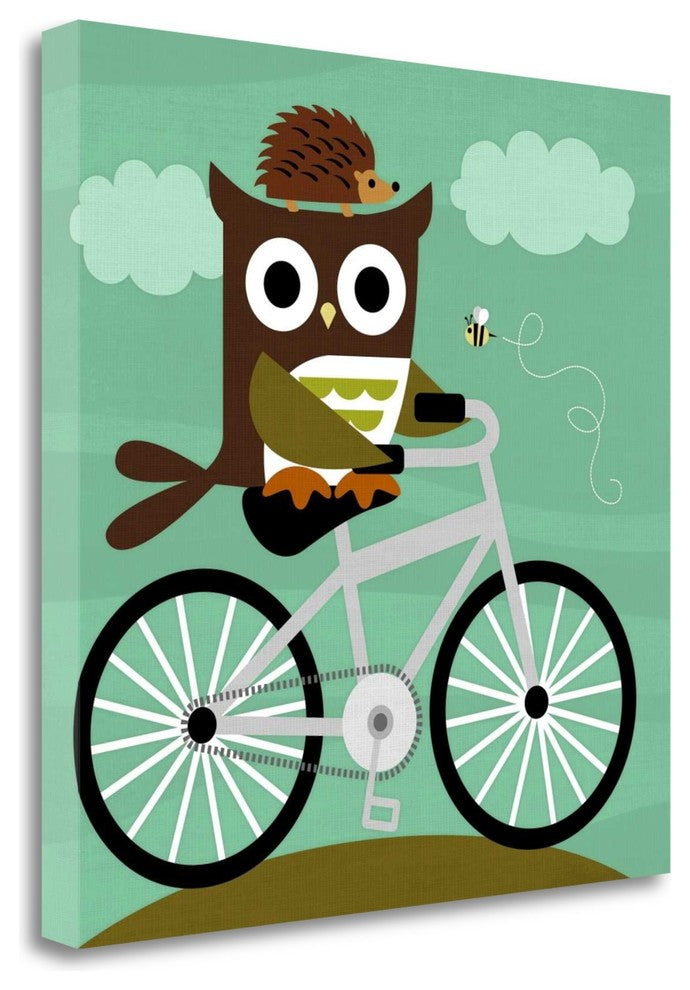 "Owl And Hedgehog On Bicycle" By Nancy Lee, Giclee Print on Gallery Wrap Canvas