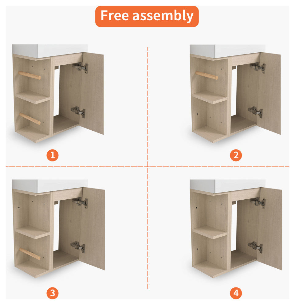 16 Inch Plywood Wall-Mounted Bathroom Vanity Set with  Gel Sink