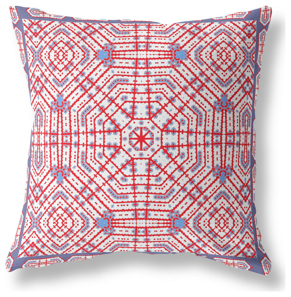 26 Red White Geostar Indoor Outdoor Throw Pillow