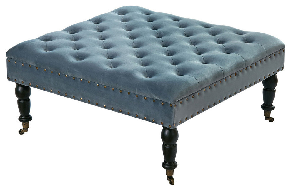 Supersoft Tuft Coffee Table Ottoman, Orion Blue, 33"x33"x18"