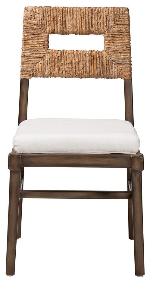 Porsha Modern Dark Brown Finished Mahogany Wood and Natural Rattan Dining Chair
