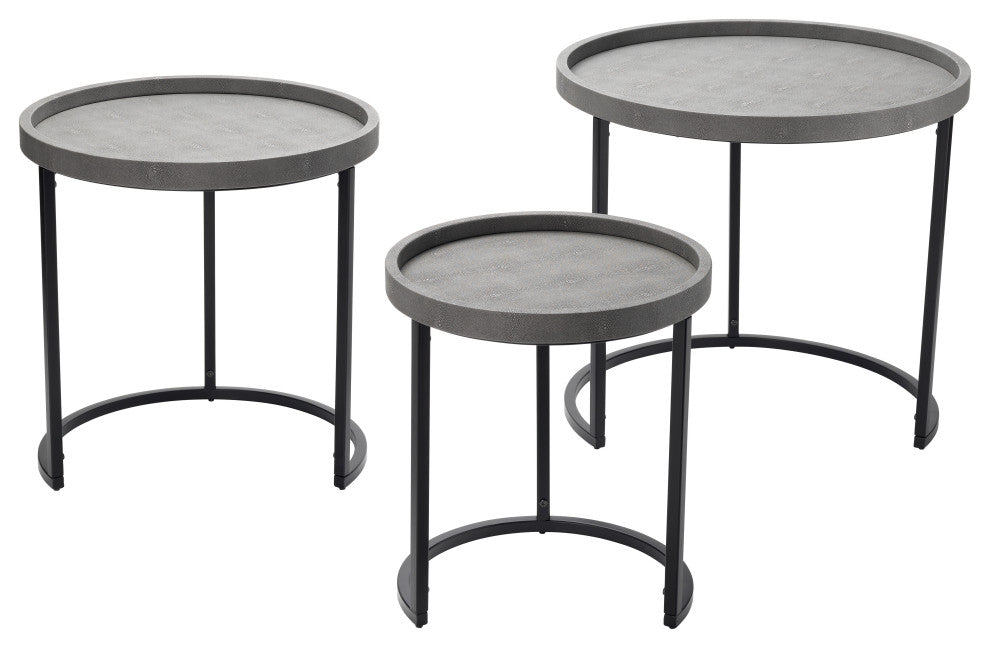 Maddox Faux Shagreen Nesting Tables, Set of 3, Grey