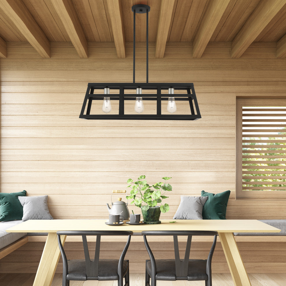 Schofield 3 Light Black With Brushed Nickel Accents Linear Chandelier