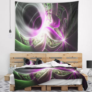 Light Purple Designs on Black Abstract Wall Tapestry, 39"x32"