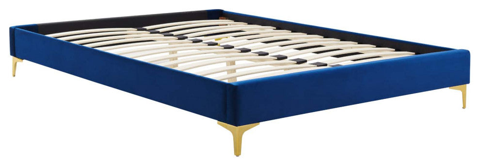 Elise Queen Performance Velvet Platform Bed Navy