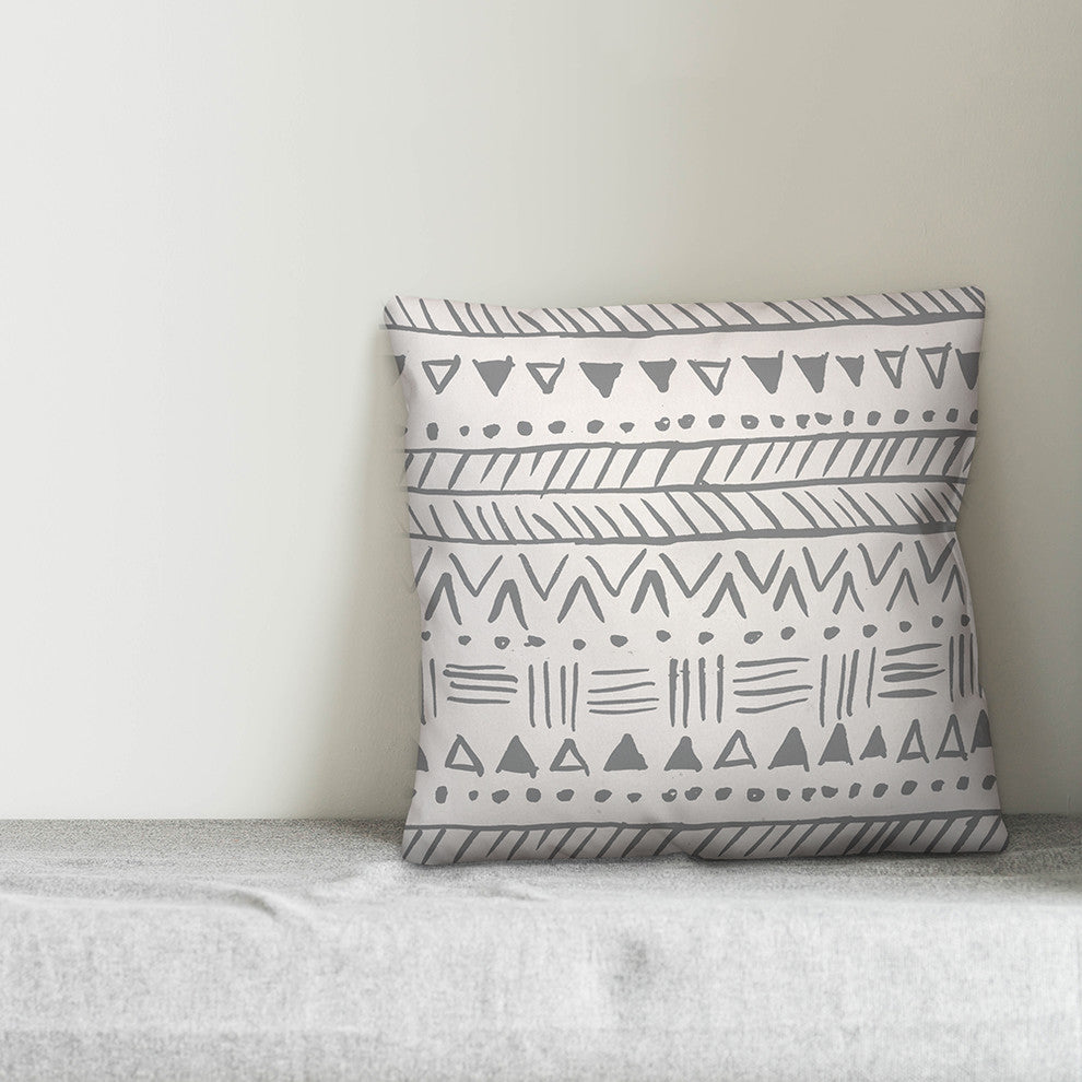 Grey Sketched Tribal Pattern 20x20 Throw Pillow