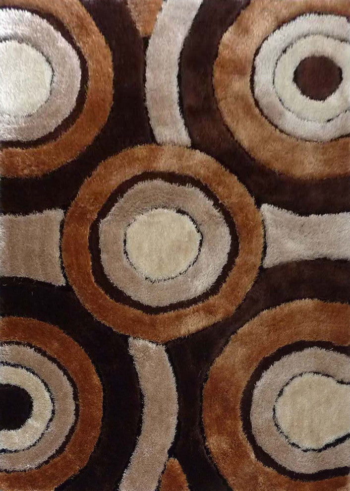 Geometric Shaggy Design Brown Hand-Tufted Area Rug, 4'x6'