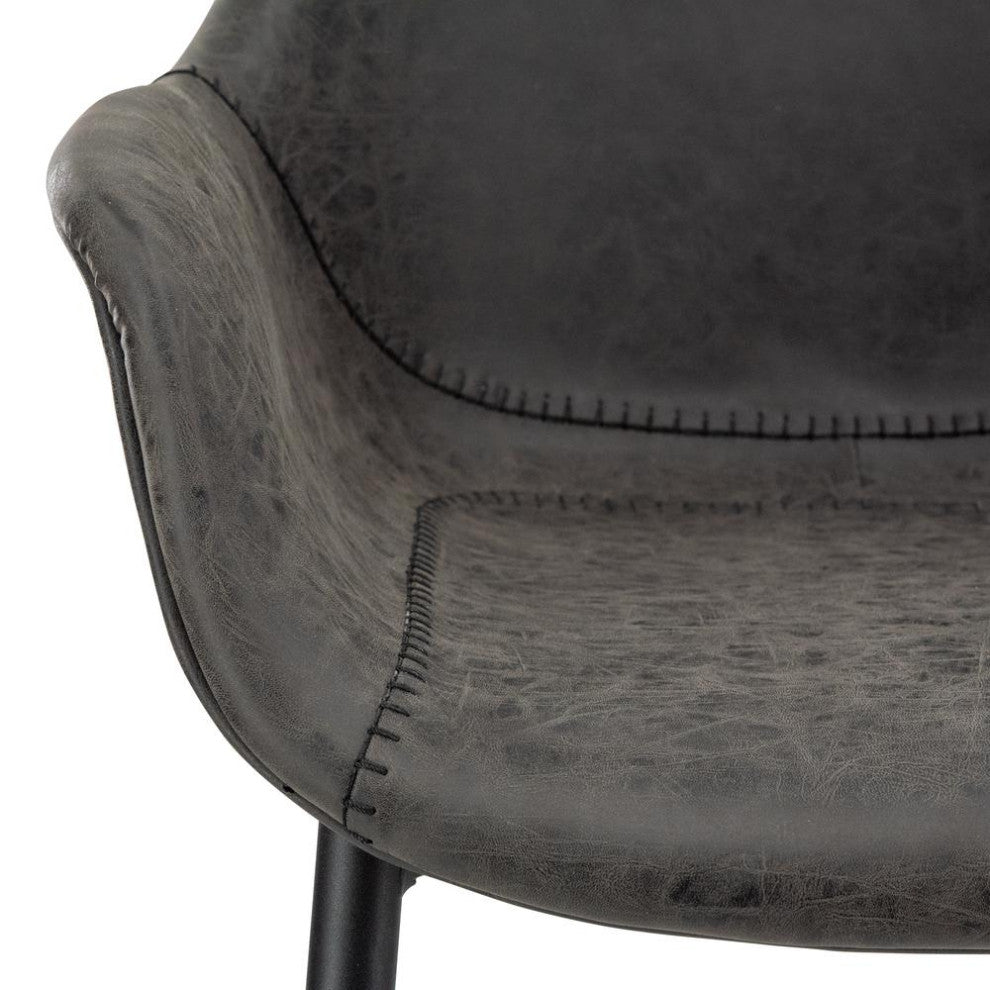 LeisureMod Markley Modern Leather Dining Arm Chair With Metal Legs Set of 2...