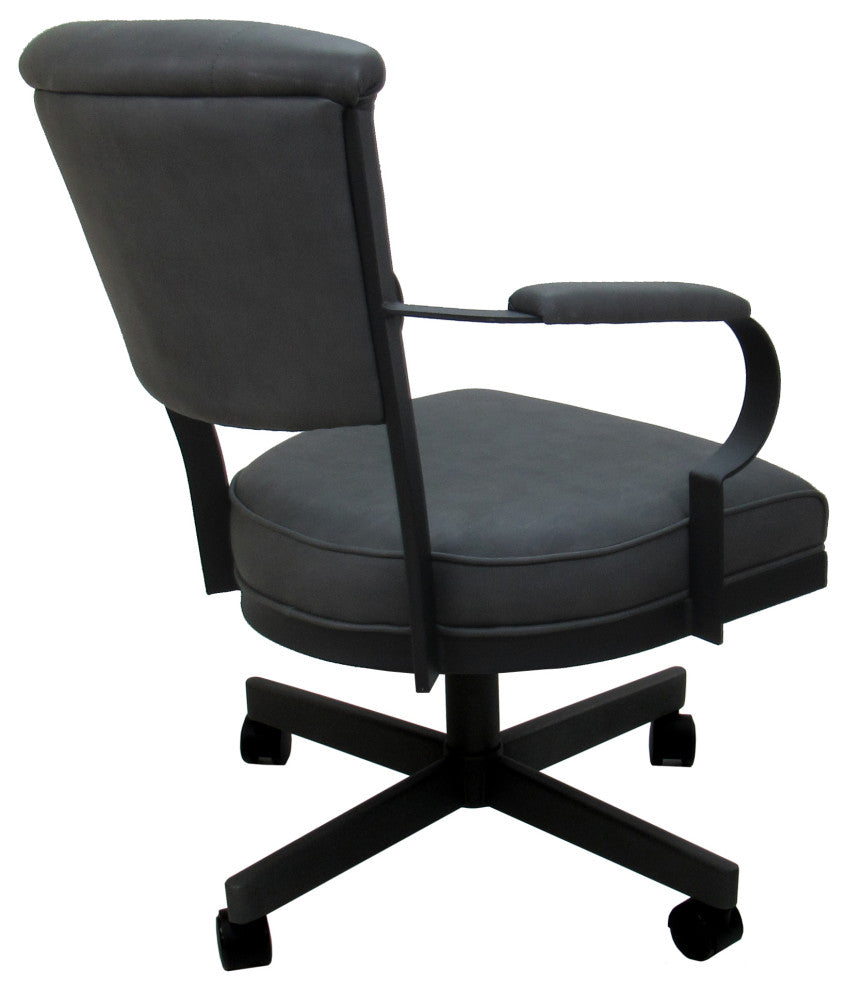 Set of 4, Miami Swivel Metal Caster Chairs, Reading Base, Gray Vinyl, Black
