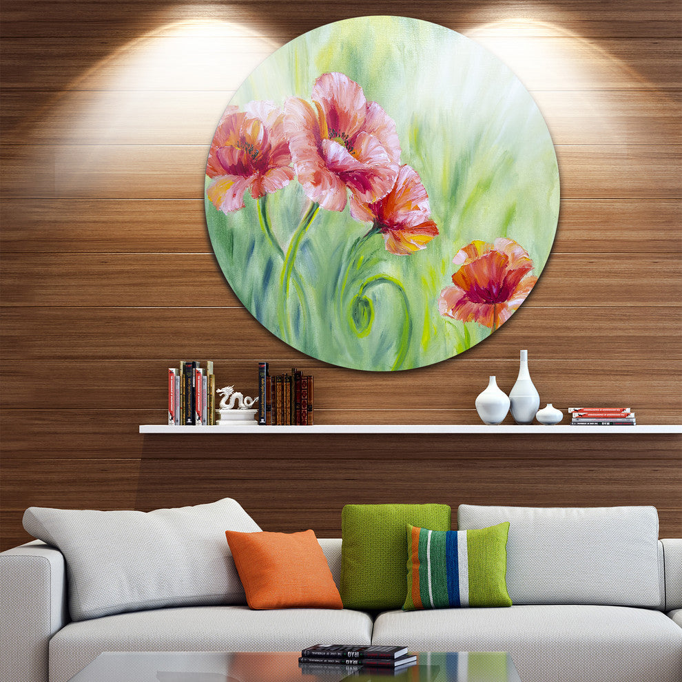 Pale Red Poppies, Floral Round Wall Art, 11"