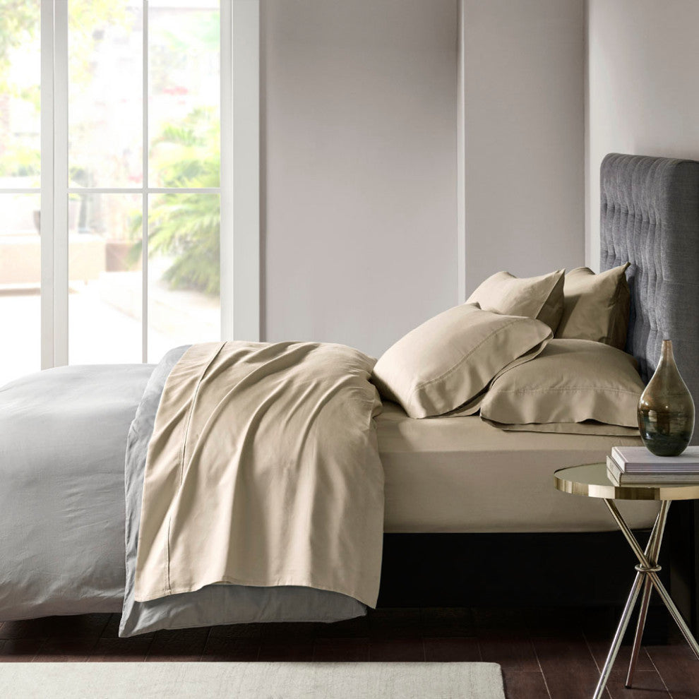 Madison Park 800 Thread Count Cotton-Blend Sateen 6-Piece Sheet Set, Khaki