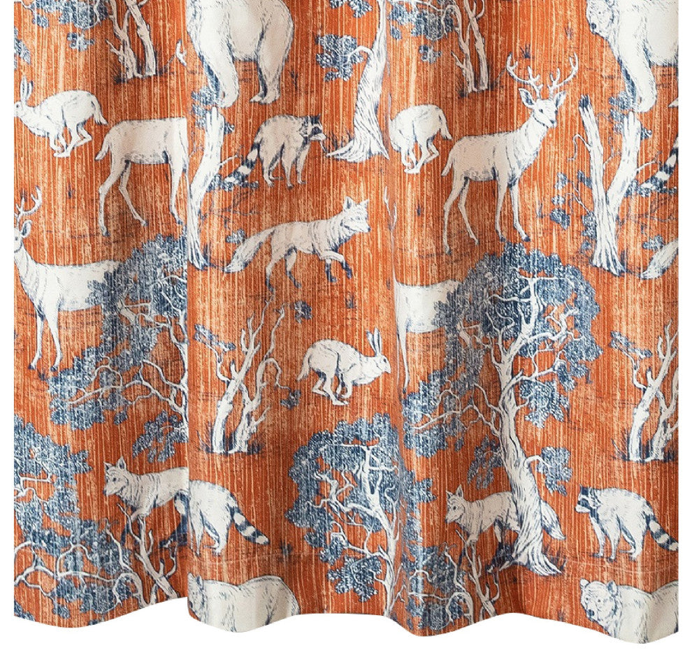 Benzara BM293452 Shower Curtain, Fun Deer and Bears Print, Orange Microfiber