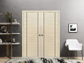 French Double Pocket Doors 48x80 | Planum 0017 Natural Veneer | Kit Trims Rail