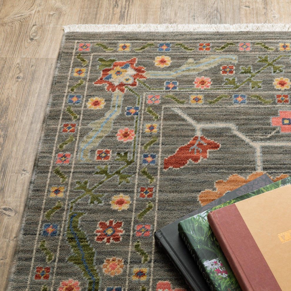 Leoness Persian Floral Indoor Area Rug, Grey, 2' x 6'
