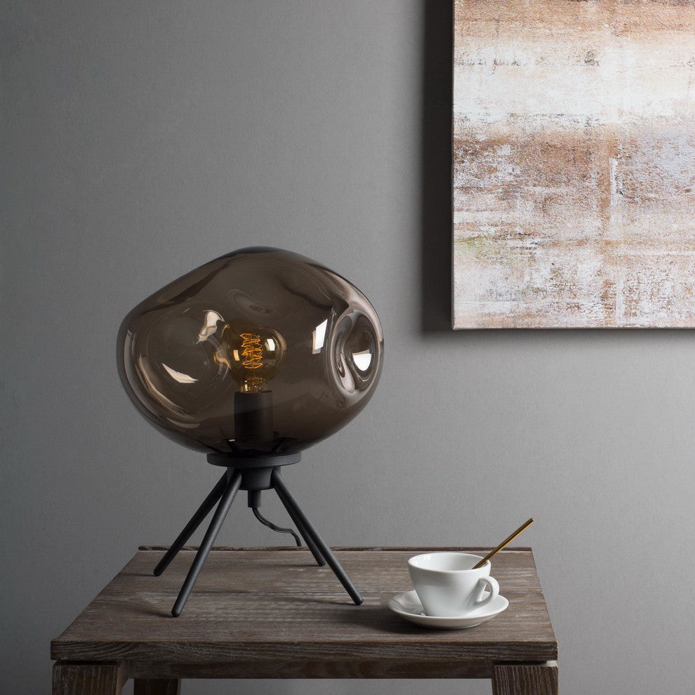 Table Lamp Handblown Glass Organic Contemporary Uplight, Brown