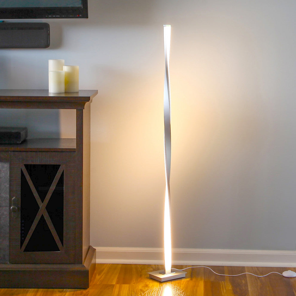 Brightech Helix - Modern LED Floor Lamp for Living Room Bright Lighting, Silver