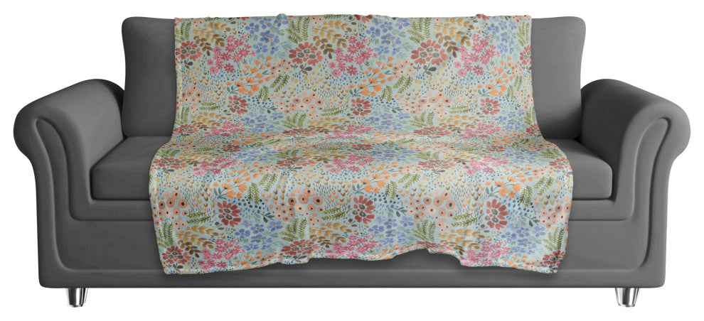 Wild Flower Floral on Blue 50x60 Coral Fleece Blanket