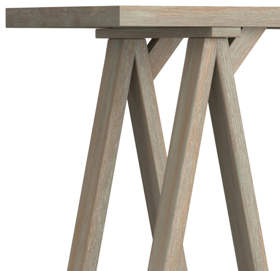 Sawhorse Solid Wood 50" Modern Console Sofa Table, Distressed Gray