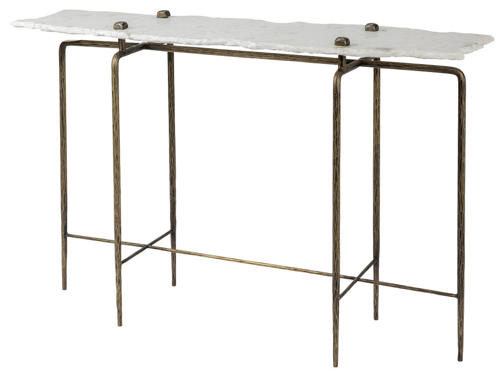 Pinera III White Marble Top w/Gold Iron Base Console Table