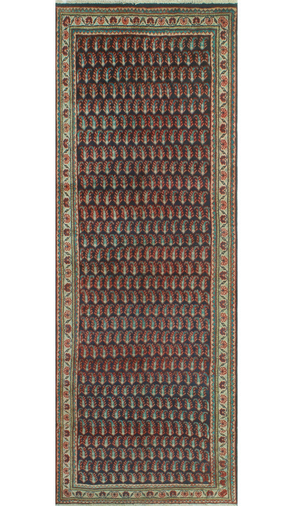 Fine Vintage Distressed Celio Navy/Beige Runner, 3'6x9'10