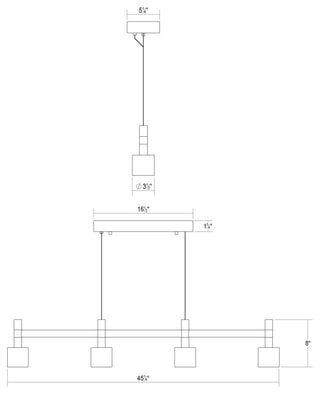 Systema Staccato 4-Light Linear Pendant, Satin Aluminum, Drum Shade