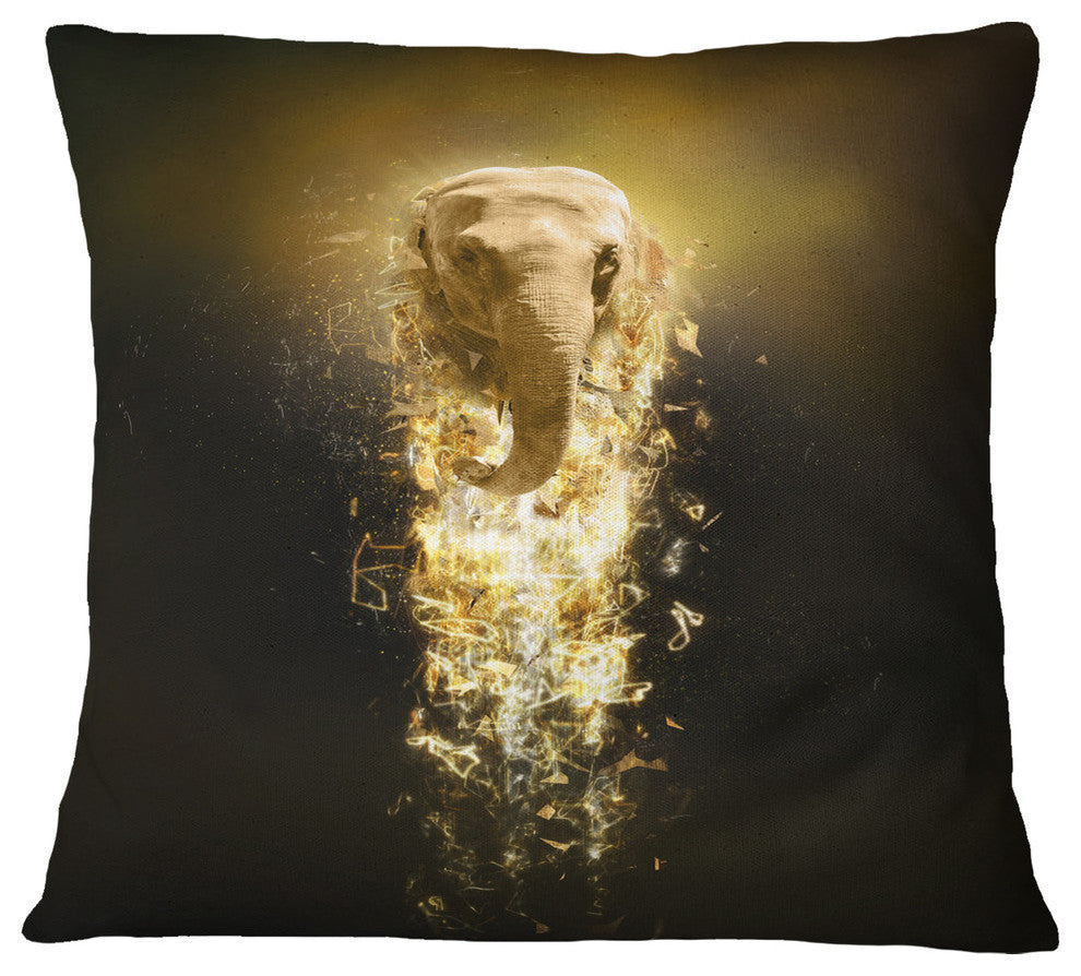 Fantasy Elephant On Black Animal Throw Pillow, 18"x18"