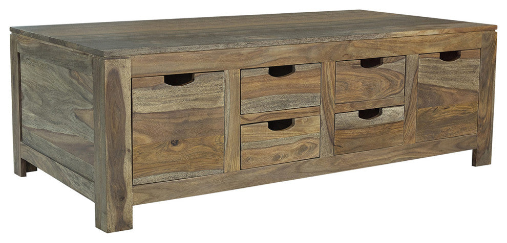 6-Drawer Storage Coffee Table, Natural Sheesham