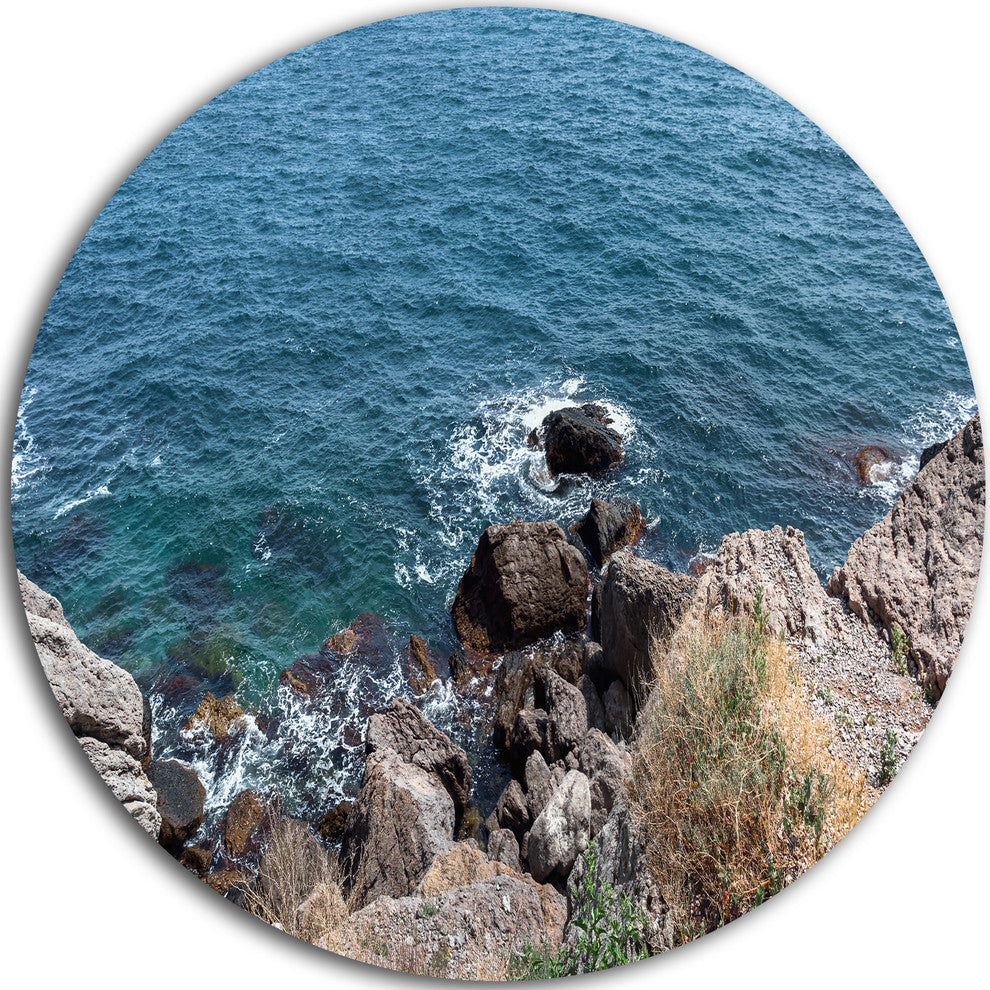 Blue Waters At Crimean Peninsula Beach, Seascape Round Artwork, 23"