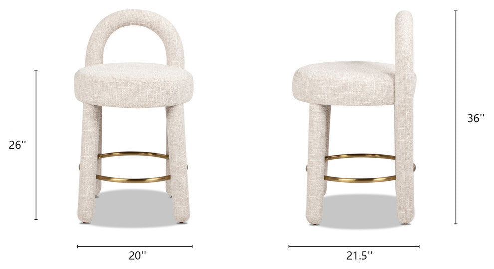 Penny 26.5" Round Arched Upholstered Counter Stool, Set of 2, Travertine Beige
