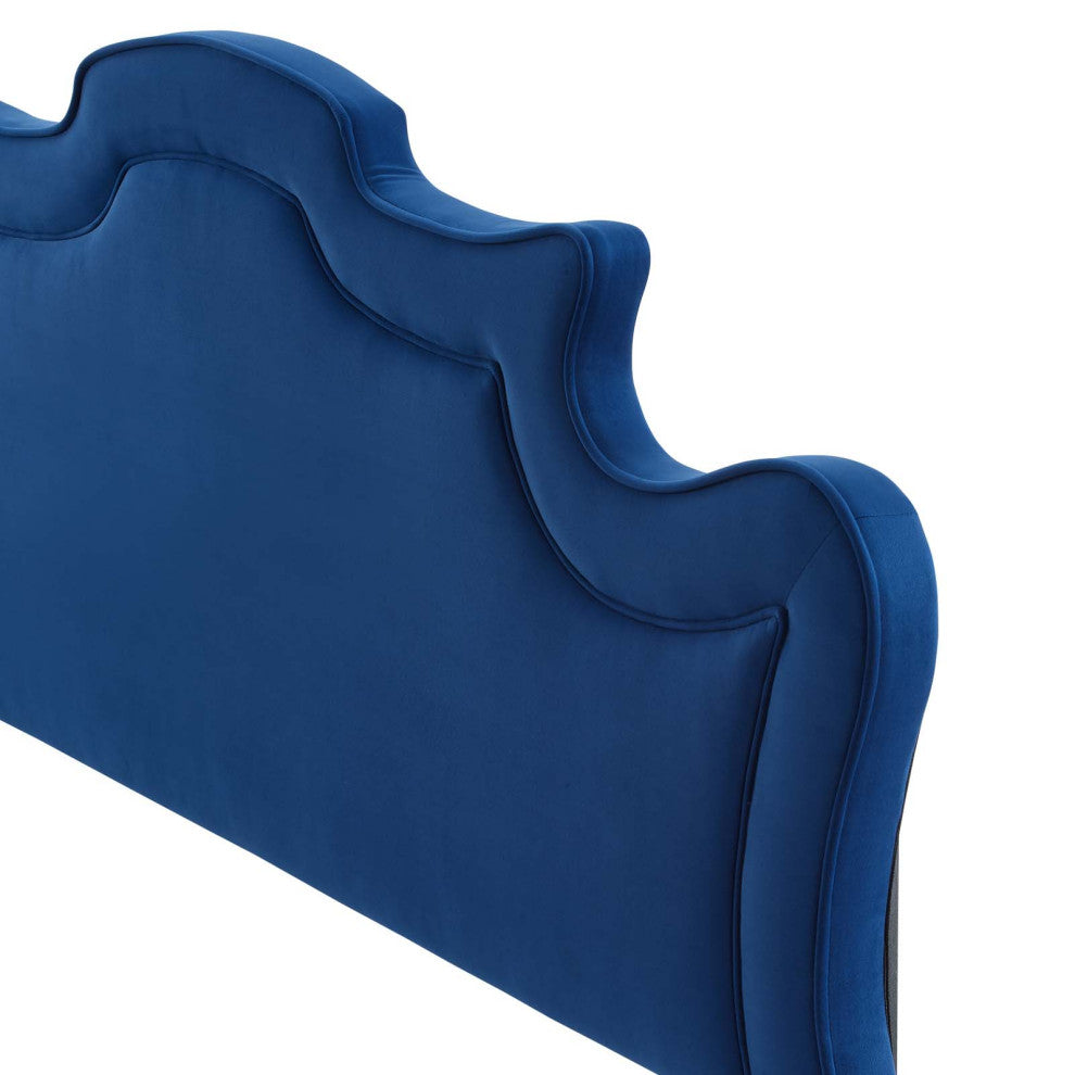 Headboard, Twin Size, Blue Navy, Velvet, French, Mid Century Guest Suite